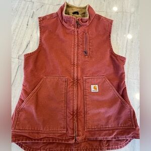 VINTAGE CARHARTT WOMENS WV001 VRS RUST RED WOOL LINED WORK VEST SZ SMALL